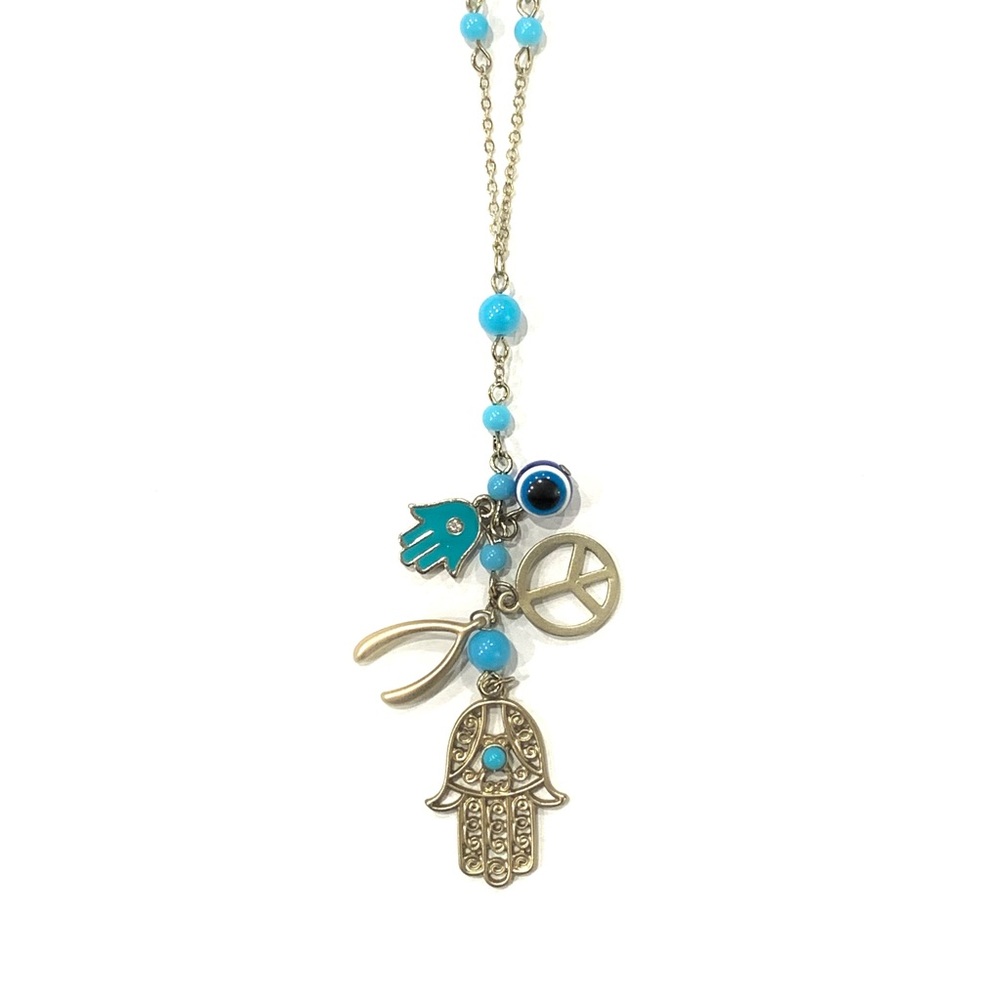 Hamsa evil eye silver lucky charm necklace NWOT